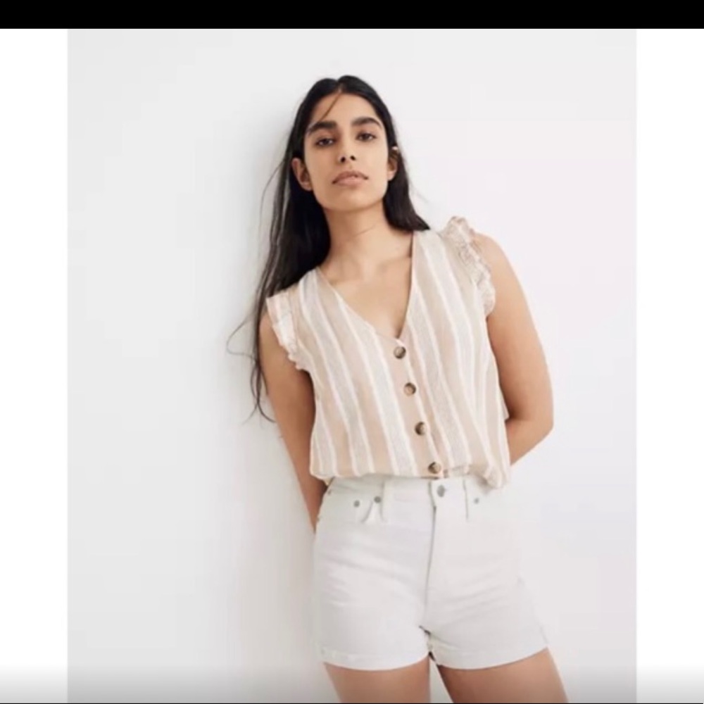 High-Rise Denim Shorts in Tile White